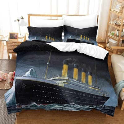 Prachtig 3D Titanic Schip Oceaan Behang Romantische Liefde Print Beddengoed Set Dekbedovertrek Dekbed Bed Jeugd Kinderen Meisjes Jongens Cadeau 150*200cm 3pcs