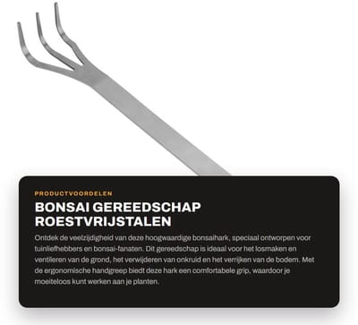 Dailygoods- Bonsai Gereedschap Roestvrij Stalen Hark - 3 Tanden - Ergonomische Handgreep - Bodemventilatie - Onkruidverwijderaar - 24 x 4 cm - Wortelhark