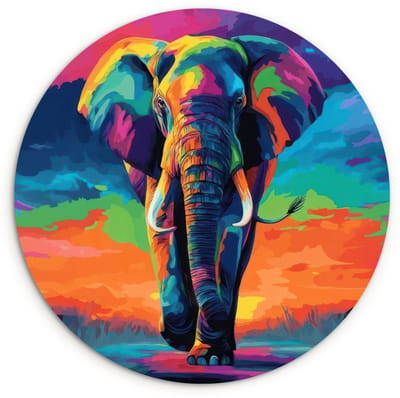 WallCircle® Wandcirkel 120x120 cm - Muurcirkel Olifant - Kleurrijk - Lucht - Abstract - Muurdecoratie woonkamer - Wanddecoratie slaapkamer - Kamer decoratie accessoires - Ronde schilderijen XXL