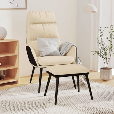 vidaXL - Relaxstoel - met - voetenbank - stof - en - kunstleer - crèmewit