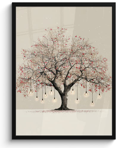 Poster in lijst - Fotolijst 60x80 cm - Posters - Lichtboom - Winter - Kerst - Meerkleurig - Posterlijst zwart - Decoratie - Wanddecoratie woonkamer - Muurdecoratie slaapkamer - Kerstversiering - Kerstdecoratie voor binnen - Kerstmis