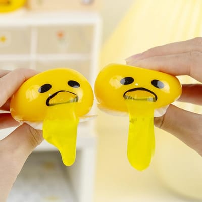 2 stuks Grappig Braakend Eigeel Stressbal - Knijpspeeltje voor Angstverlichting, Squishy Fidget Sensorisch Speelgoed voor Kinderen & Volwassenen Gag Cadeau