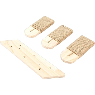 Klimplank voor Katten Wandmontage Houten Drie Treden Kattenladder Wandladder met Hennep Krabvlak voor Huisdieren Meubilair beige