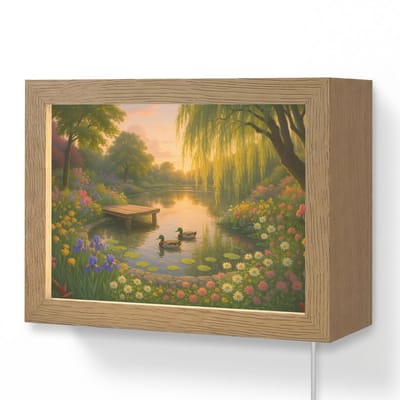 Wandlamp 20x15 cm - Oplaadbaar - Eenden - Vijver - Bloemen - Wandlampen binnen woonkamer - Slaapkamer lamp met kabel - Decoratieve nachtlamp - Vloerlamp snoer