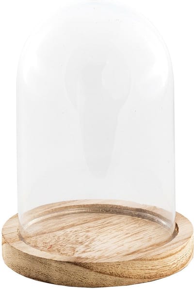 Chaks Decoratie stolp - glas - houten plateau - D10 x H13,5 cm