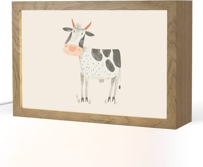 Nachtlampje 30x20 cm - Kinder lampje - Koe - Boerderij dier - Dieren - Pastel kleuren - Tafellamp kinderkamer - Slaapkamer lamp - Bedlamp kinderen - Kinderlampje stopcontact - Wandlamp babykamer - Nachtlampjes