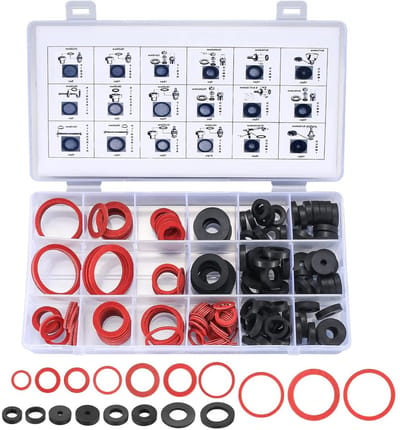 Complete Set van 202 Stuks O-Ringen en Rubber Seals in 18 Maten voor Slangen, Sanitair en Kranen - Zwart/Rood