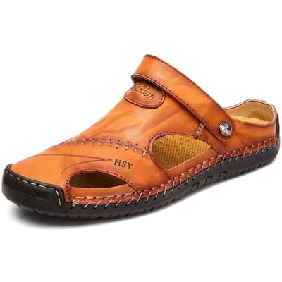 Mode Heren Sandalen Echt Leer Zomer Strand Slippers Mannelijk Antislip Zacht Comfortabel Buitenschoenen Hoge Kwaliteit Heren Sandalen 42 orange