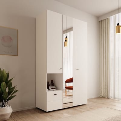 Meubella - Calista - Kledingkast met 3 deuren - Wit - 117x52x208 cm