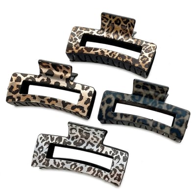 Panterprint Haarklemmen Dames Set van 4 Stuks Rechthoekige Haar klem Open Design Kunststof Haarclips Luipaard Print