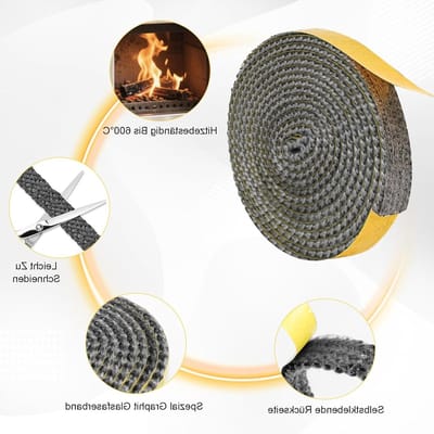 Oven Dichtingsband 15 mm x 2.5 m, Vuurvast en Zelfklevend Dichtingsmateriaal voor Haard, Oven en Rookkanaal