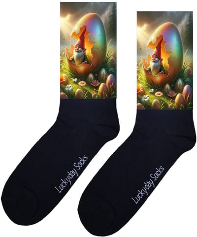 LuckyDay Socks - Paasei - Kabouter - Grappige sokken - Paas sokken - Paashaas - Paas cadeau - Leuke sokken voor hem haar - Pasen - Gnoom - Vrolijke sokken - Grappige cadeau - Foute sokken - Liefste oma opa vader moeder - Socks maken Happy - Onesize