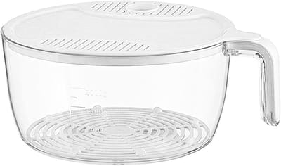 Rijstwasbak, grote rijstspoelbak met snelle afwatering, rijstkom voor fruit, groenten, keuken，wit