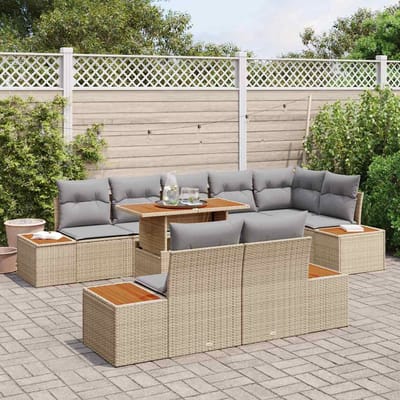 vidaXL Tuin Eettafel Set met kussen 9 pcs Beige en Grijs