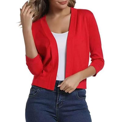 Dames Breivest Zonder Kraag 3/4 Mouw Kort Gebreid Jasje Effen Kleur Open Stiksels Gebreid Bovenkleding XXL red
