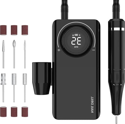 SnelShoppen - Professionele Nagel Cutter 35.000 RPM Draadloos Oplaadbaar Manicure Pedicure met 6 Frezen en LCD Display Zwart