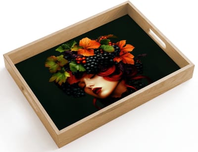 Dienblad hout 40x30 cm - Schootdienblad - Vrouw - Rood - Groen - Druiven - Borrelplank rechthoek - Plateau dienbladen