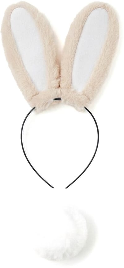 KIMU® Haarband Konijn Dikke Oren Beige met Staart - Diadeem Konijnenoren - Bruine Oortjes Bunny Paashaas Haas Pasen Paasviering Lichtbruin Taupe Festival