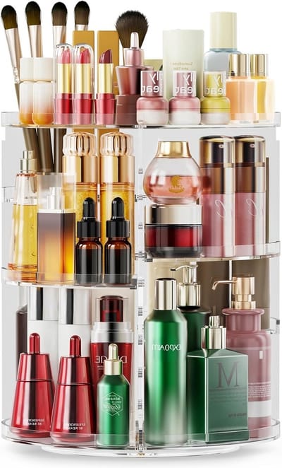 Make-up organizer met 9 verstelbare niveaus, 360° draaibaar, transparante opbergruimte voor make-up en cosmetica op de kaptafel