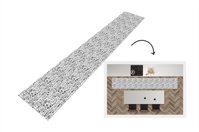 Keukenloper - Loper keuken - Doodle - Zwart Wit - Patroon - 300x50 cm - Keukenloper vinyl