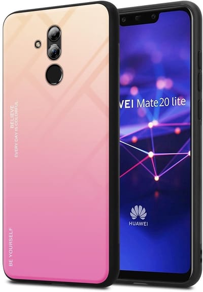 Cadorabo Hoesje geschikt voor Huawei MATE 20 LITE in GEEL - ROZE - Tweekleurige beschermhoes van TPU-silicone Case Cover en achterzijde van gehard glas