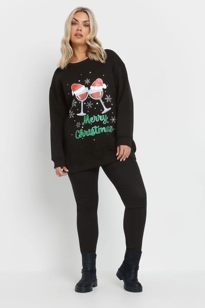 Yours Zwart 'Merry Christmas' Slogan Sweatshirt Size 48