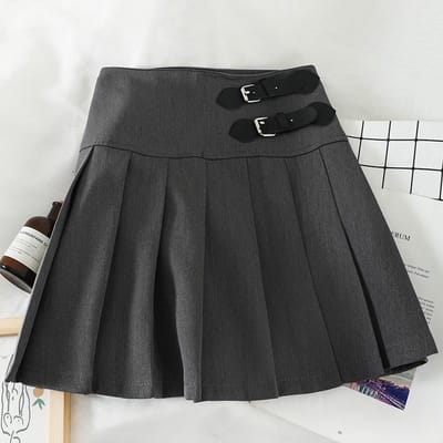Preppy Hoge Taille Korte Rok Anti-blootstelling Studenten Geplooide Halve Rok S grijze kleur