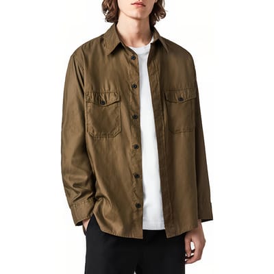 AllSaints Division Ls Shirt Khaki Green Maat: XS/S | Casual Overhemden Outlet | Heren | Bruin