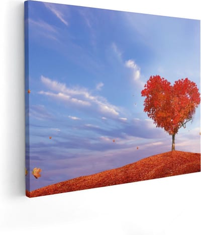 Artaza Canvas Schilderij Boom Hartvorm - 50x40 cm - Muurdecoratie Liefde - Wanddecoratie Herfst - Schilderijen Op Canvas
