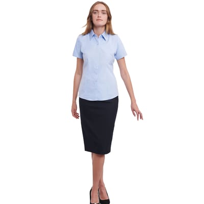 Russell Collection Shirt met korte mouwen in visgraatmotief voor dames/dames (Lichtblauw)