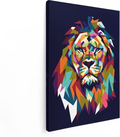 Artaza Canvas Schilderij Leeuwenkop - 30x40 cm - Klein - Muurdecoratie Geometrisch - Wanddecoratie Dieren - Kamer Accessoires Abstract