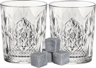 Bormioli Rocco whiskyglazen - set 6x stuks van 390 ml - en 6x whisky ijsblokstenen - Cadeau set