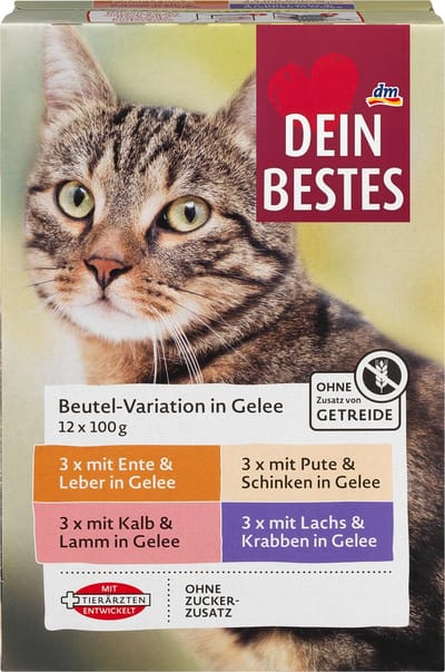 Dein Bestes katten Natvoer, buidelvariaties in gelei, multipack (12x100g), 1.200 g
