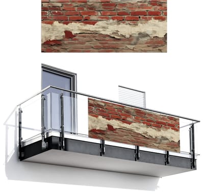 Balkonscherm 300x120 cm - Balkonposter Muur - Baksteen - Verweerd - Balkon scherm decoratie - Balkonschermen - Balkondoek zonnescherm