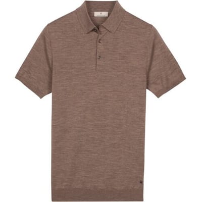 Thomas Maine Polo Pullover Fine Merino Single Knit Taupe / male