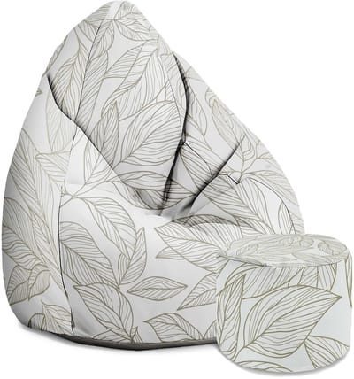 DreamRoots Oxford Zitzak voor Volwassenen – Luxe Beanbag met Voetsteun en Afneembare Hoes – Inclusief Vulling – 80x80x120 cm - Scandinavian Leaves
