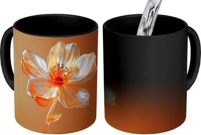 Magische Mok - Foto op Warmte Mokken - Koffiemok - Glazen - Bloem - Oranje - Magic Mok - Beker - 350 ML - Theemok