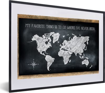 Poster in lijst - Fotolijst 60x40 cm - Posters - Wereldkaart - Quote - Krijtbord - Posterlijst zwart - Decoratie - Wanddecoratie woonkamer - Muurdecoratie slaapkamer