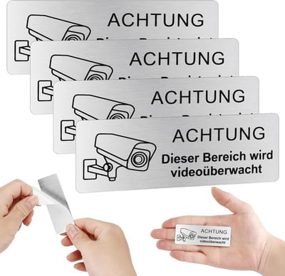 4x Zelfklevende Waarschuwingssticker Camerabewaking Aluminium 85x30mm