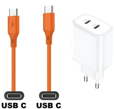 35W super snellader met 2 poorten USB C en USB C + 1,0m USB C naar C kabel. Universele PD lader. Oplader adapter past op Samsung Galaxy M21, M30, M40, M54, M55s, M05, F42, M10s, M11, Z, M06, M42, M20, M31s, M32, M32, F05