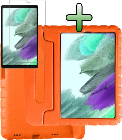 Hoesje Geschikt voor Samsung Galaxy Tab A7 Lite - Met Screenprotector - Kinderhoes Shockproof Bumper - Kidsproof Case - Tablet Hoes - Kinder Hoes Cover - Oranje