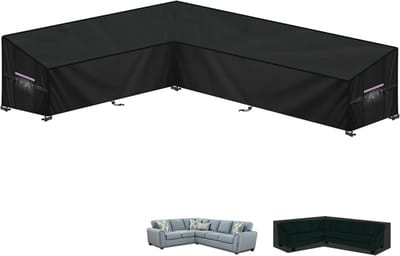 Famanu - Tuinmeubelhoes L-Vorm Afdekhoes voor Tuinmeubelen Waterdichte Rotan Hoekbankhoes Buiten Tuinbankhoes Lounge Afdekking Beschermhoes voor Hoekbank met Ventilatieopeningen, 210x300x102x80/60cm