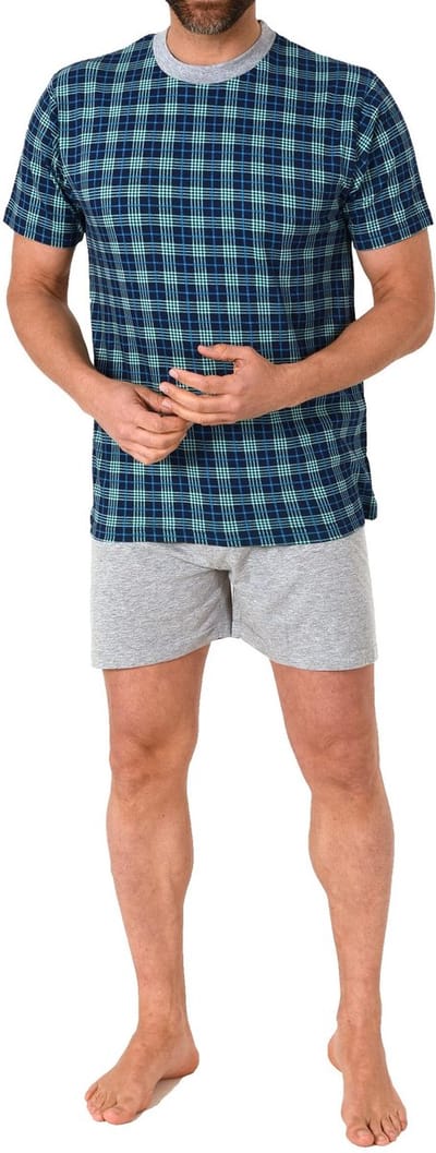 Herenpyjama met korte mouwen Korte pyjama met ronde hals in edele ruitjeslook