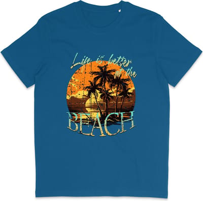 T Shirt Dames Heren - Zomer Print Life Is Better At The Beach - Blauw - XS