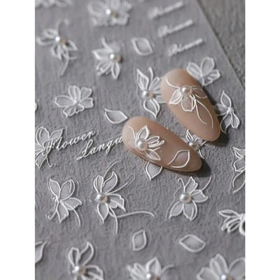 1 stuk Bloemen Nagel Sieraden Sticker Holografisch DIY Kunst Relief Y2K Stijl 5D Nail Art Decoratie Decal M-576 wit