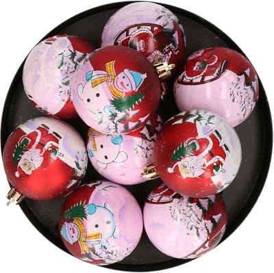 Inge Christmas Goods Gedecoreerde kerstballen - 18x stuks - rood - met kerst print - Dia 6 cm - kunststof