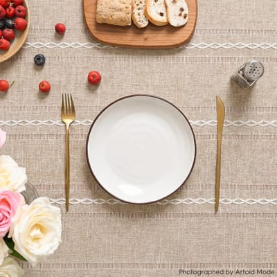 PromoHome Tafelkleed Rond 140 cm - Bruin Katoen Linnen, Stof Antislip, Wasbaar - Landelijke Stijl voor Eettafel, Keuken en Feestdecoratie - 1 Stuk
