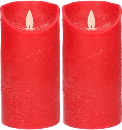 Anna's Collection Led kaars/stompkaars - 2x - rood - H15 x D7,5 cm - wax - bewegende vlam