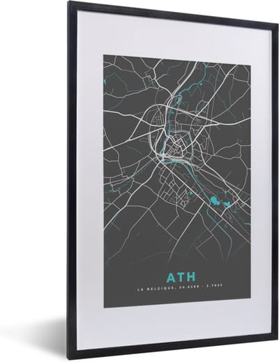 Fotolijst incl. Poster - Stadskaart – Grijs - Kaart – Ath – België – Plattegrond - 40x60 cm - Posterlijst