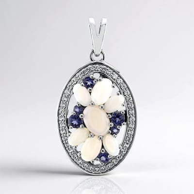 Cavill - Zilveren hanger geplatineerd - Australische witte opaal 2,266 ct - Ovale cabochon hanger met zirkonia - Luxe en elegante sieraden dames